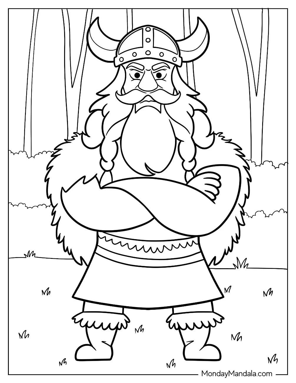 Cartoon Viking Coloring Page With Arms Crossed For Kids coloring page