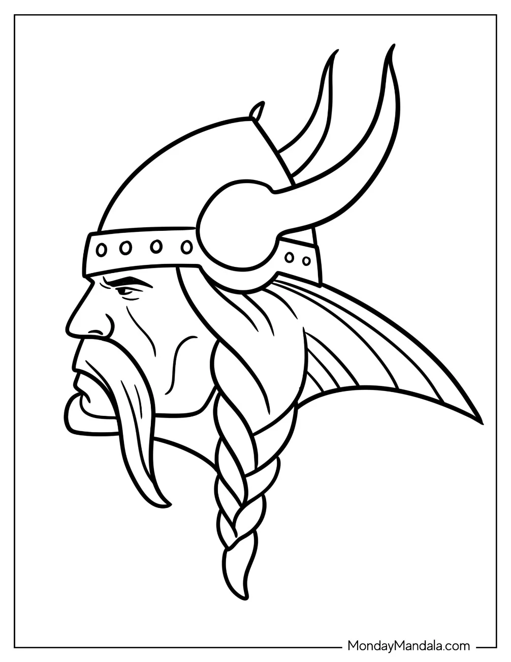 Easy Viking Coloring Page With Helmet And Braids For Kids coloring page