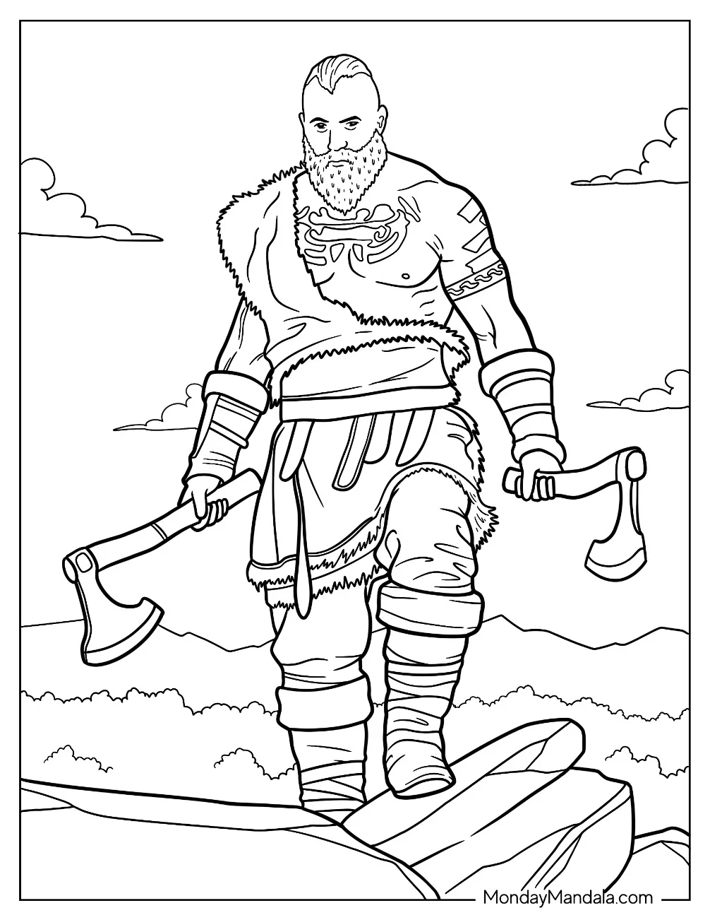 Tough Viking Coloring Page Carrying Two Axes coloring page