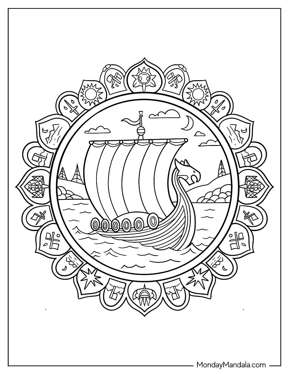 Viking Coloring Page Boat With Symbolisms coloring page