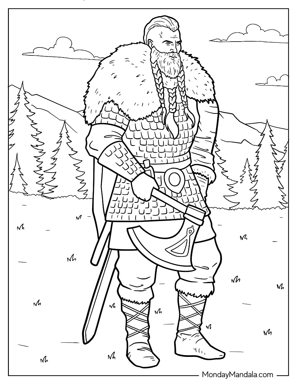 Viking Coloring Page In Armor Holding An Axe coloring page