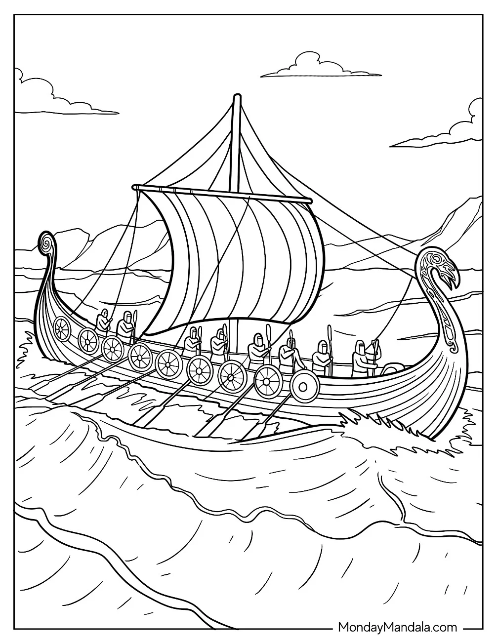 Viking Coloring Page Sailing In Stormy Sea coloring page