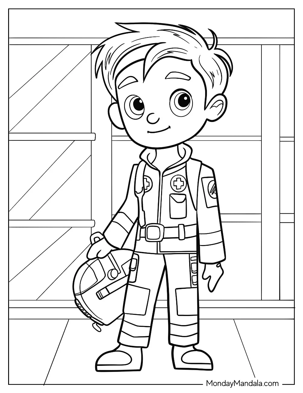 Ambulance Coloring Page Of Kawaii Paramedic For Kids coloring page — printable line art