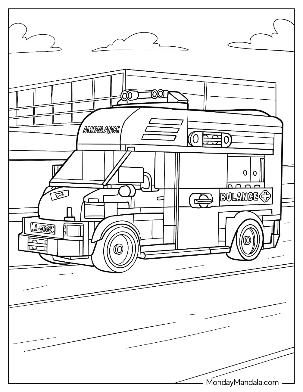 Detailed Lego Ambulance Coloring Page coloring page — printable line art