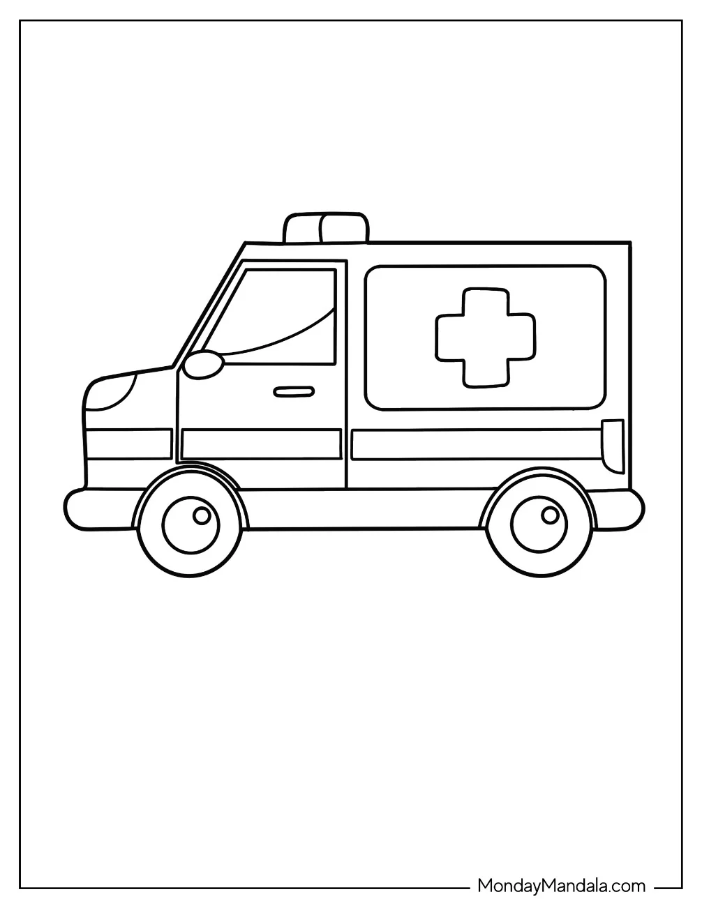 Easy Ambulance Coloring Page Outline For Preschoolers coloring page — printable line art