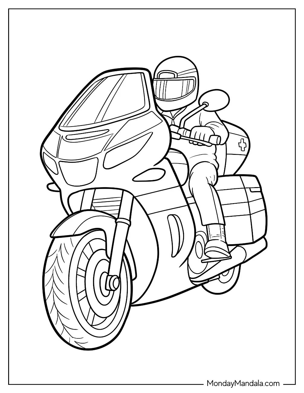 Emergency Response Rider on a Sleek Ambulance Coloring Page Bike coloring page