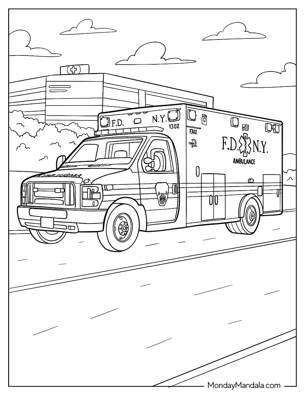 FDNY Ambulance Coloring Page On The Road coloring page