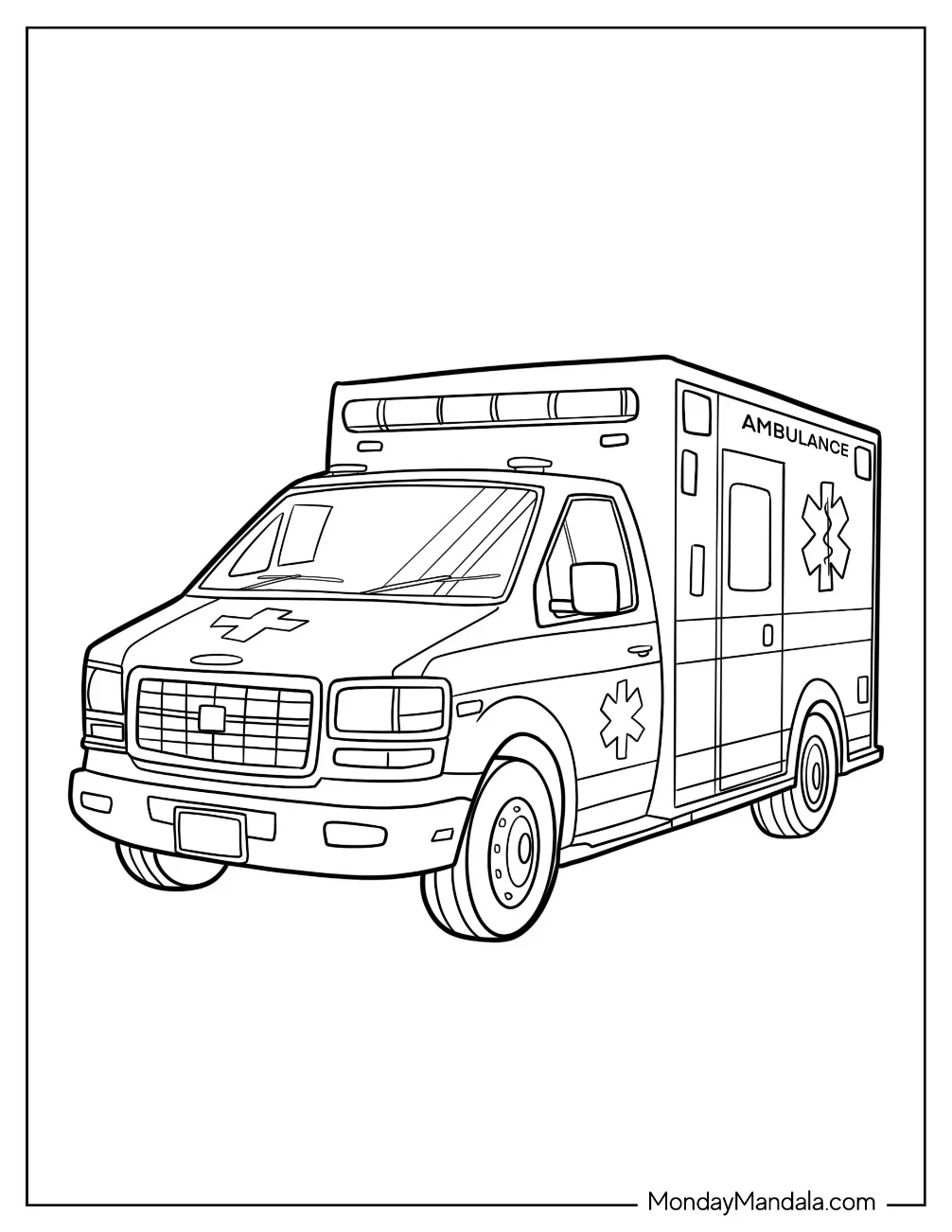 Large Box Style Ambulance on Stand by Coloring Page coloring page