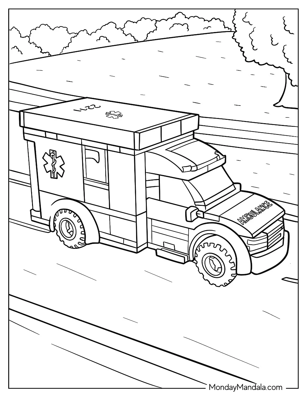 Lego Ambulance Coloring Page Speeding On The Road coloring page