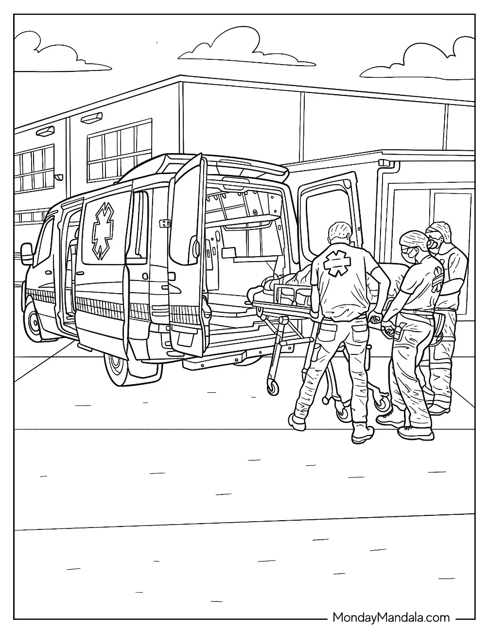 Paramedics Putting Patient In An Ambulance Coloring Page coloring page