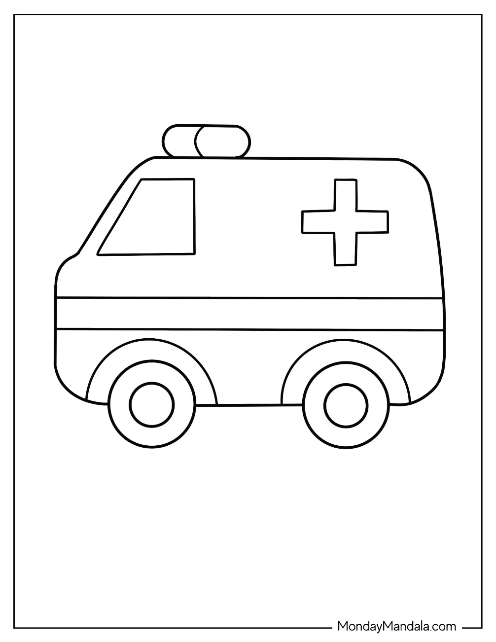Simple Ambulance Coloring Page For Preschoolers coloring page — printable line art