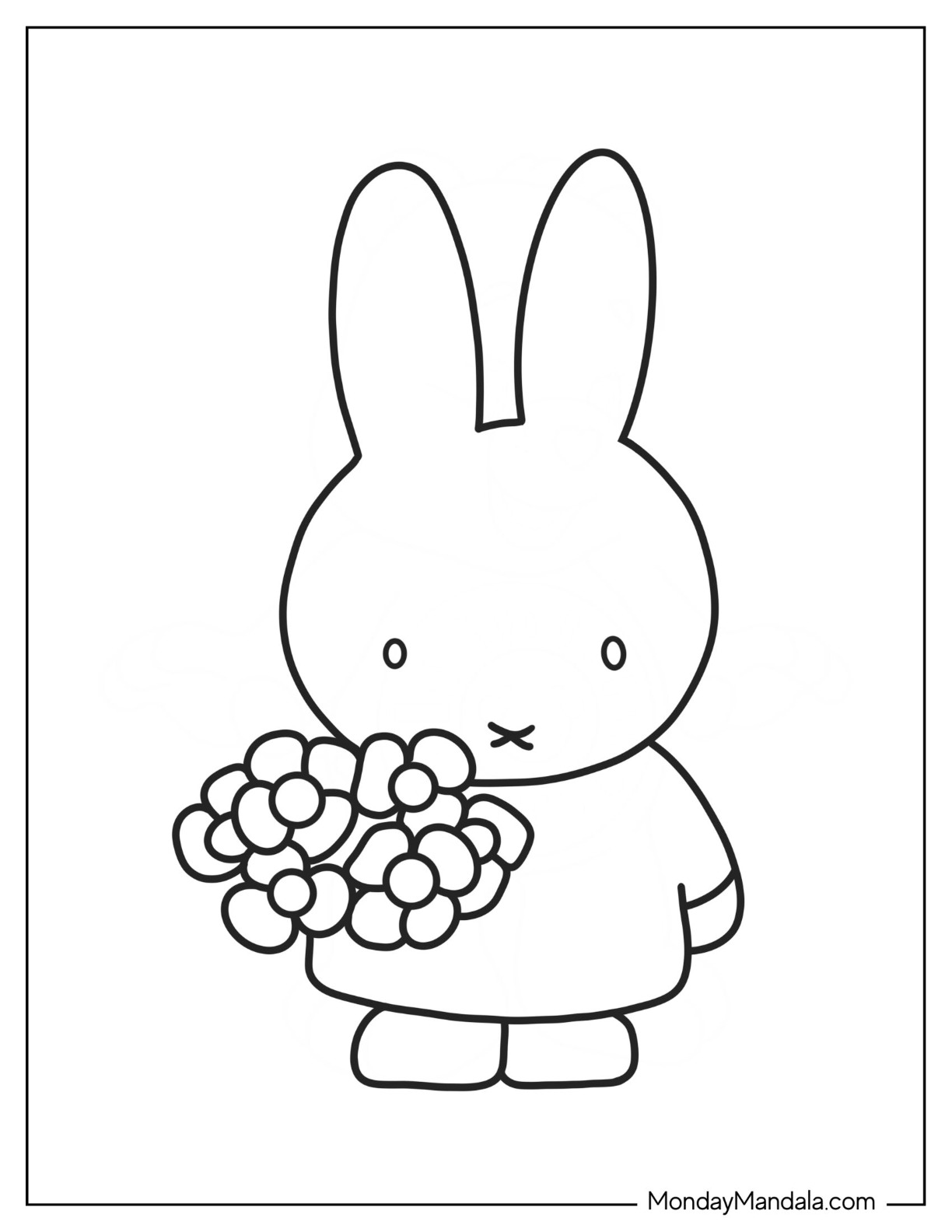 Easy Miffy Coloring Page Holding Flowers coloring page