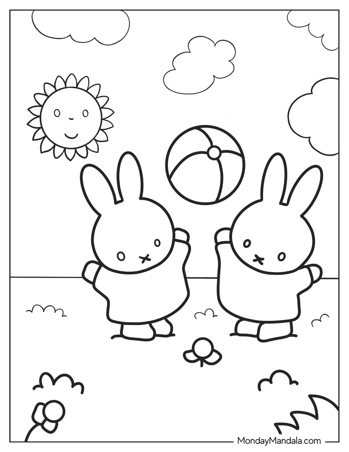 Melanie And Miffy Coloring Page Playing Beach Ball For Kids coloring page