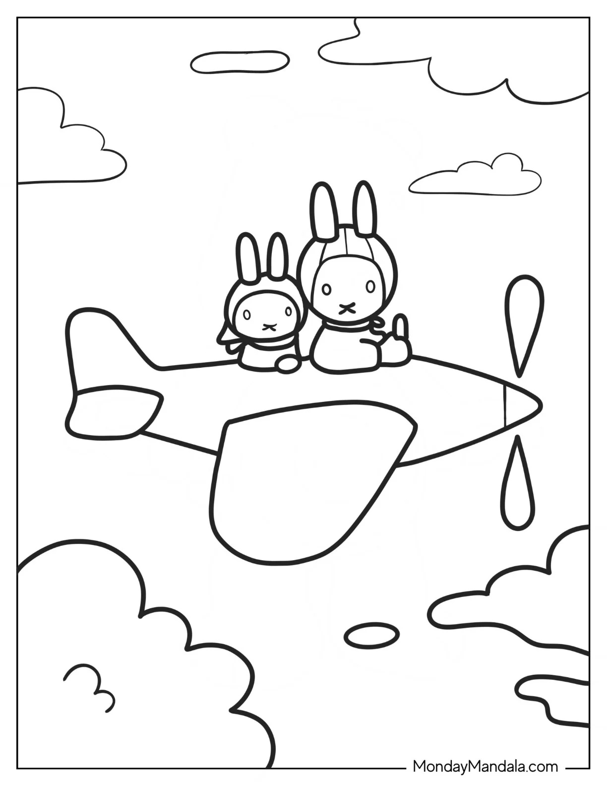 Miffy Coloring Page And Melanie Riding An Airplane coloring page — printable line art