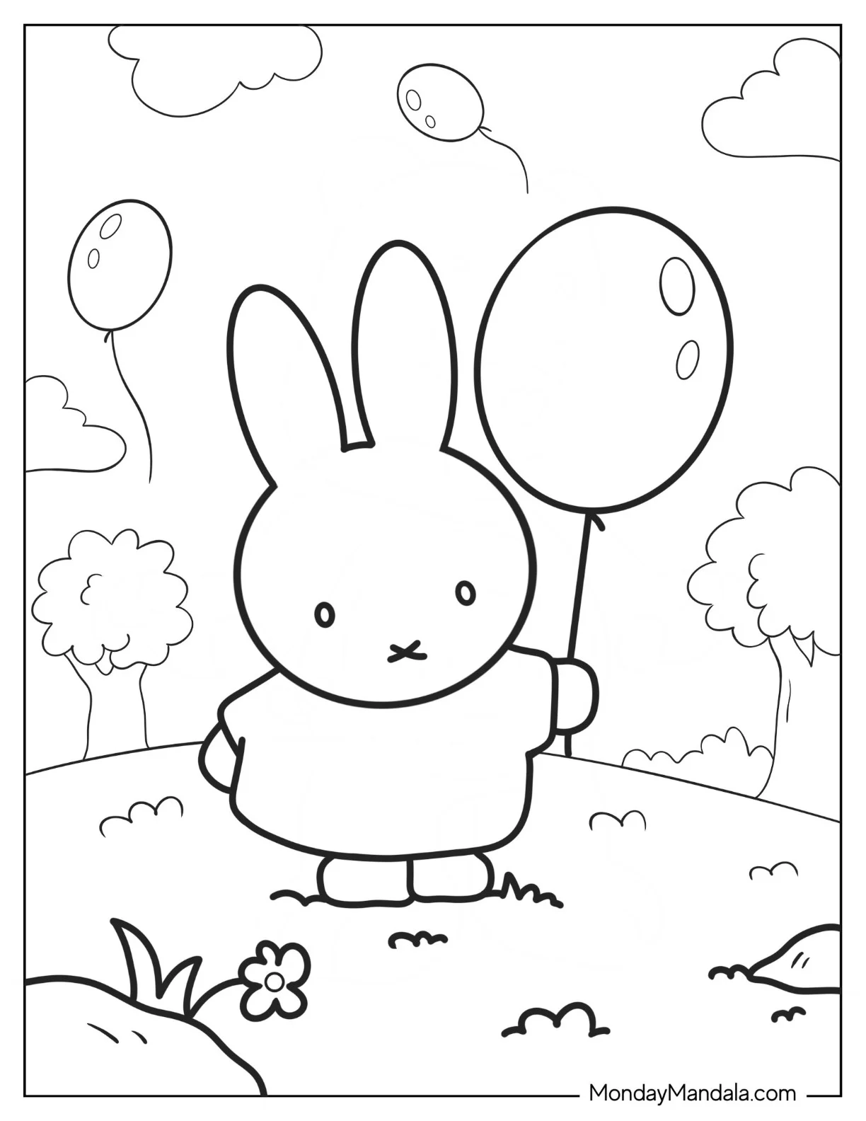 Miffy Coloring Page Holding Balloon In The Garden coloring page