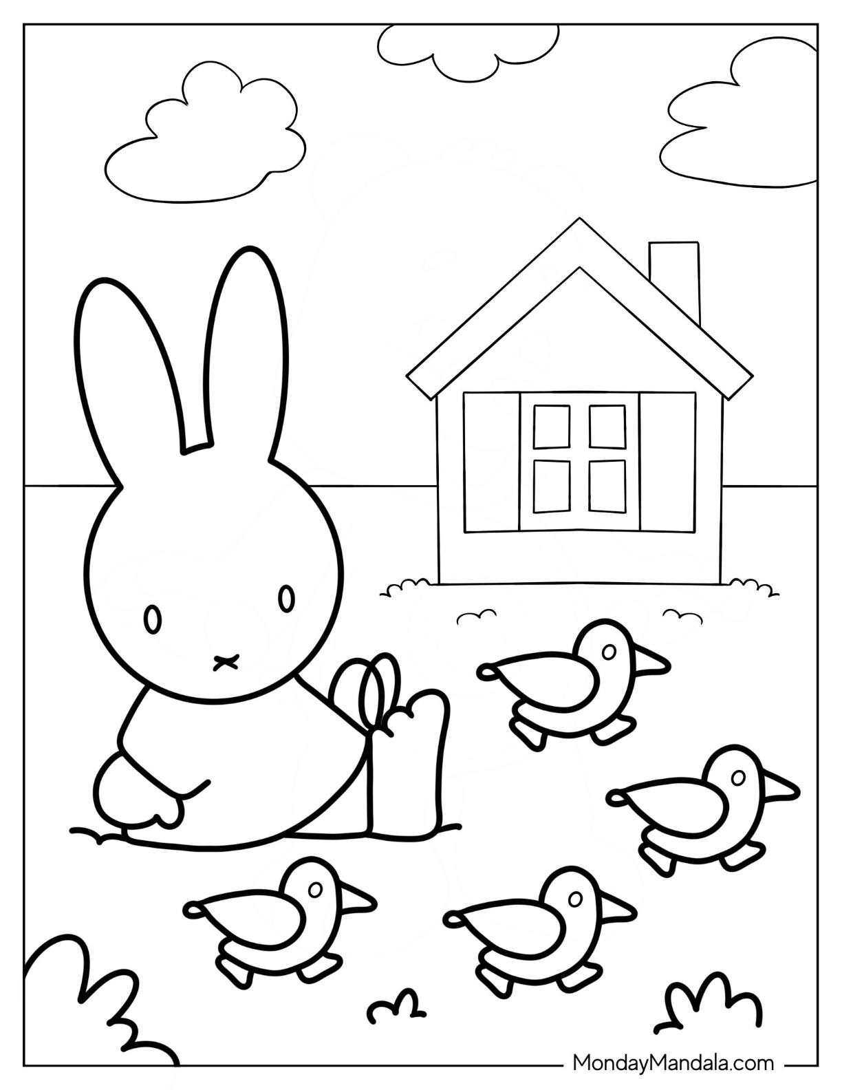 Miffy Coloring Page In A Farm With Ducklings For Kids coloring page