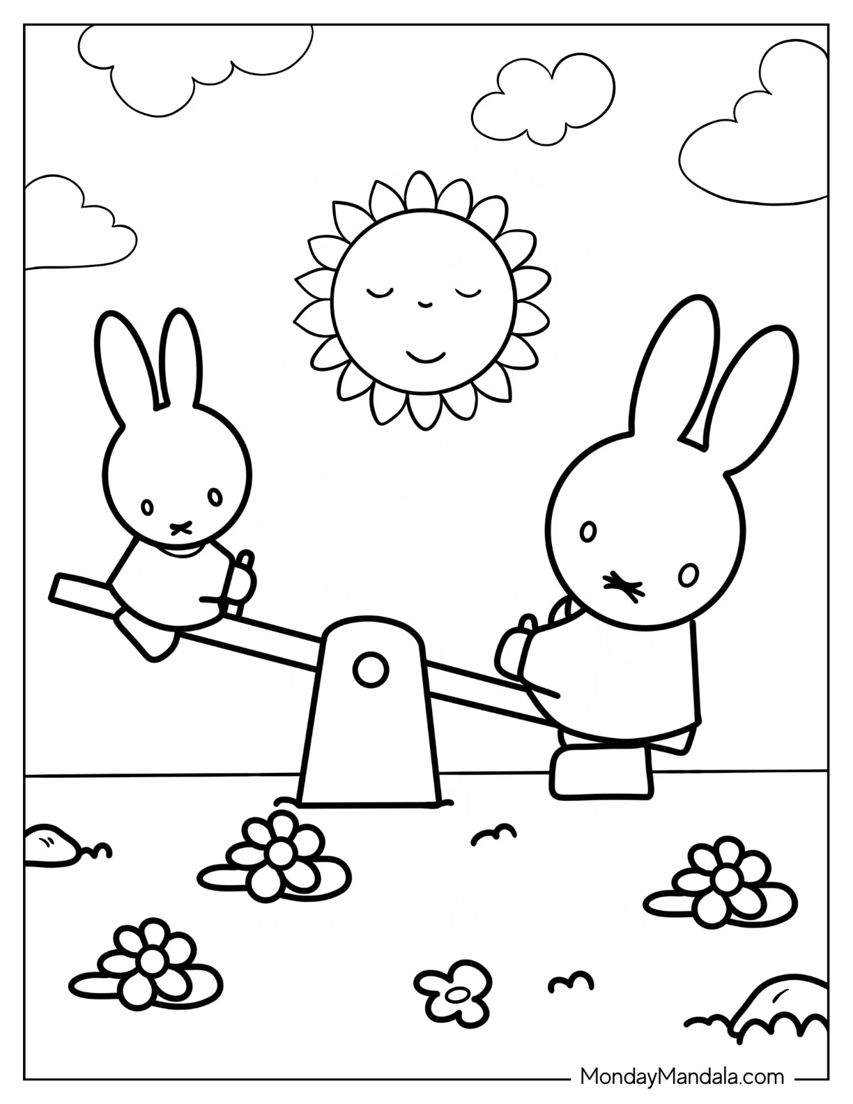 Miffy Coloring Page Of Melanie On A Seesaw For Kids coloring page