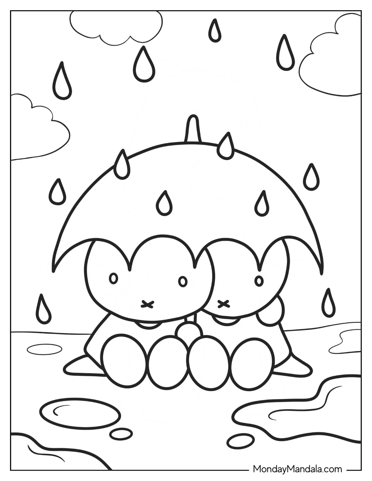 Miffy Coloring Page Of Melanie Sharing Umbrella In The Rain coloring page