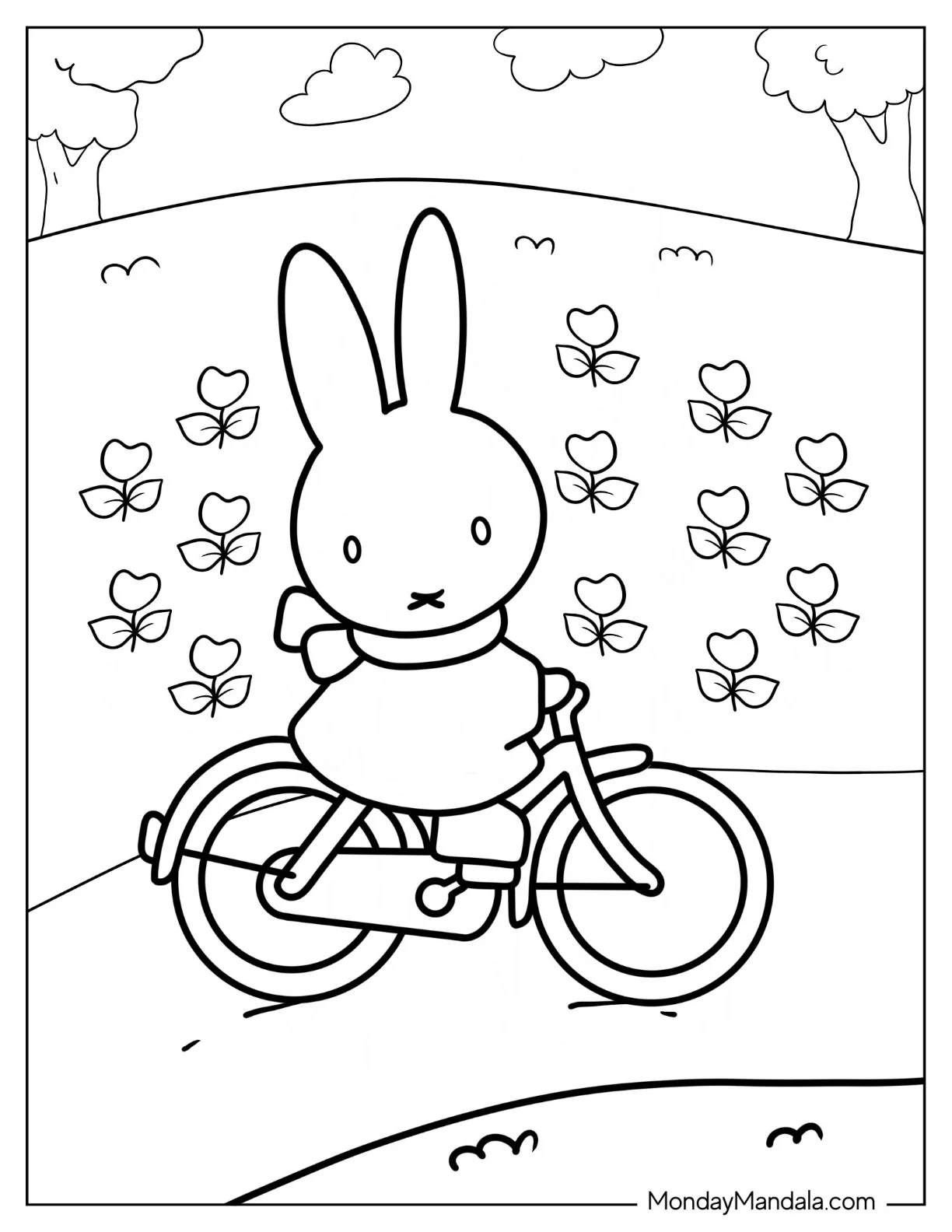 Miffy Coloring Page On A Bicycle For Preschoolers coloring page