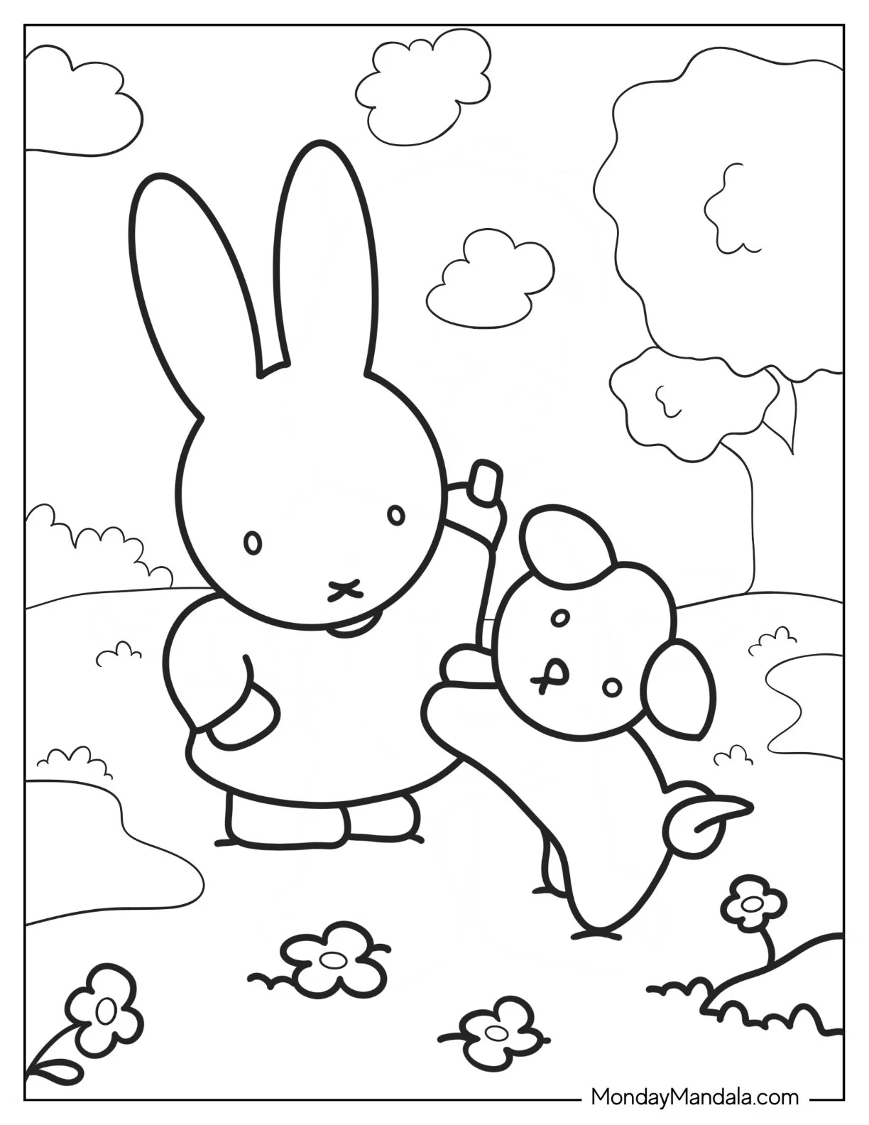 Miffy Coloring Page Playing With Her Dog Snuffy coloring page