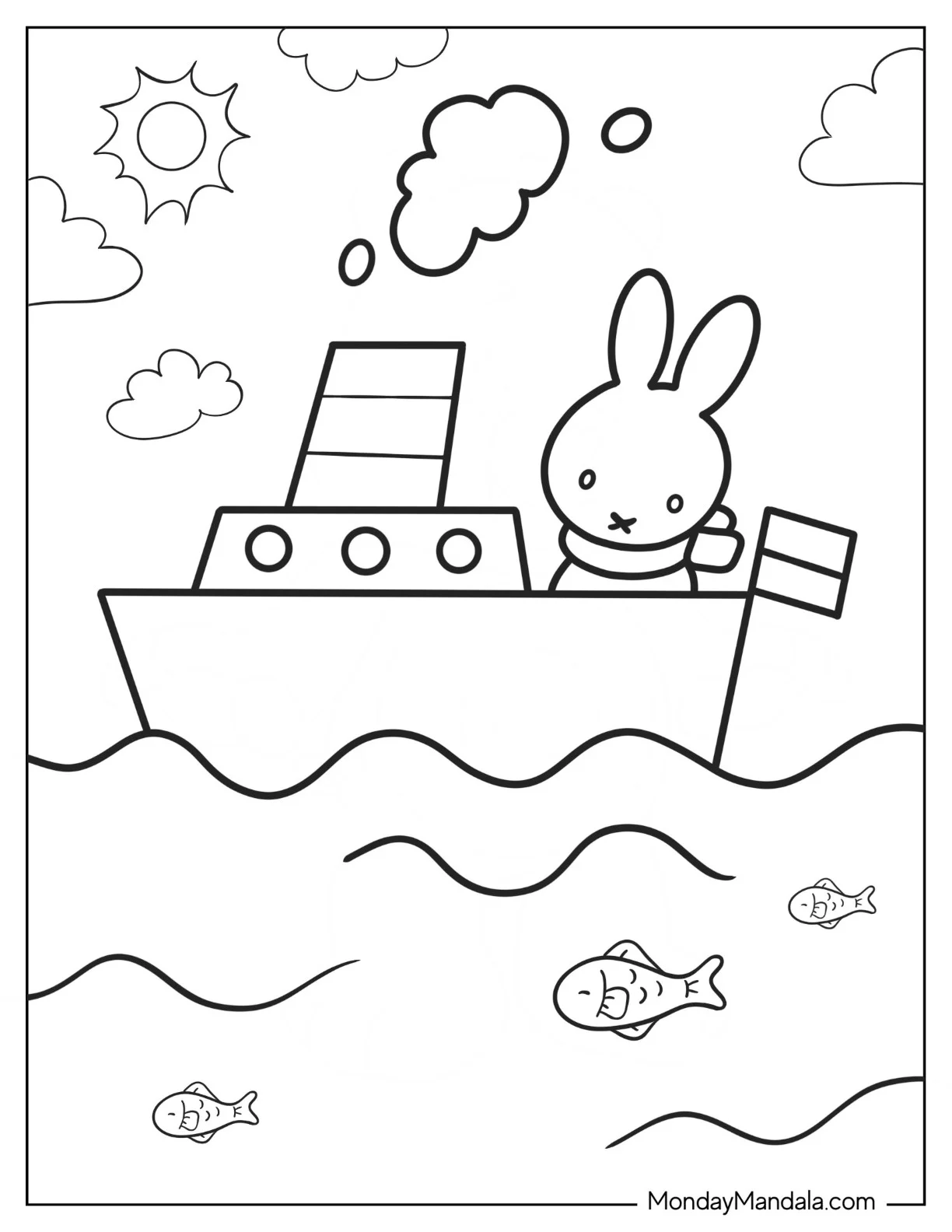 Sailor Miffy Coloring Page On A Boat coloring page