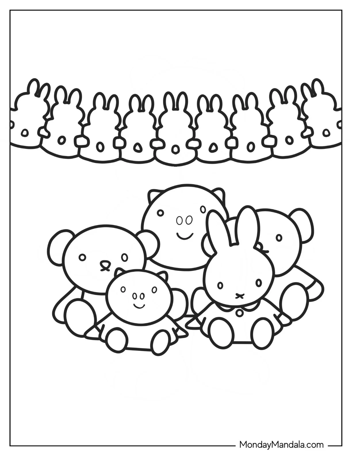 Simple Miffy Coloring Page, Poppy Pig, Grunty, Boris Bear, And Barbara For Preschoolers coloring page
