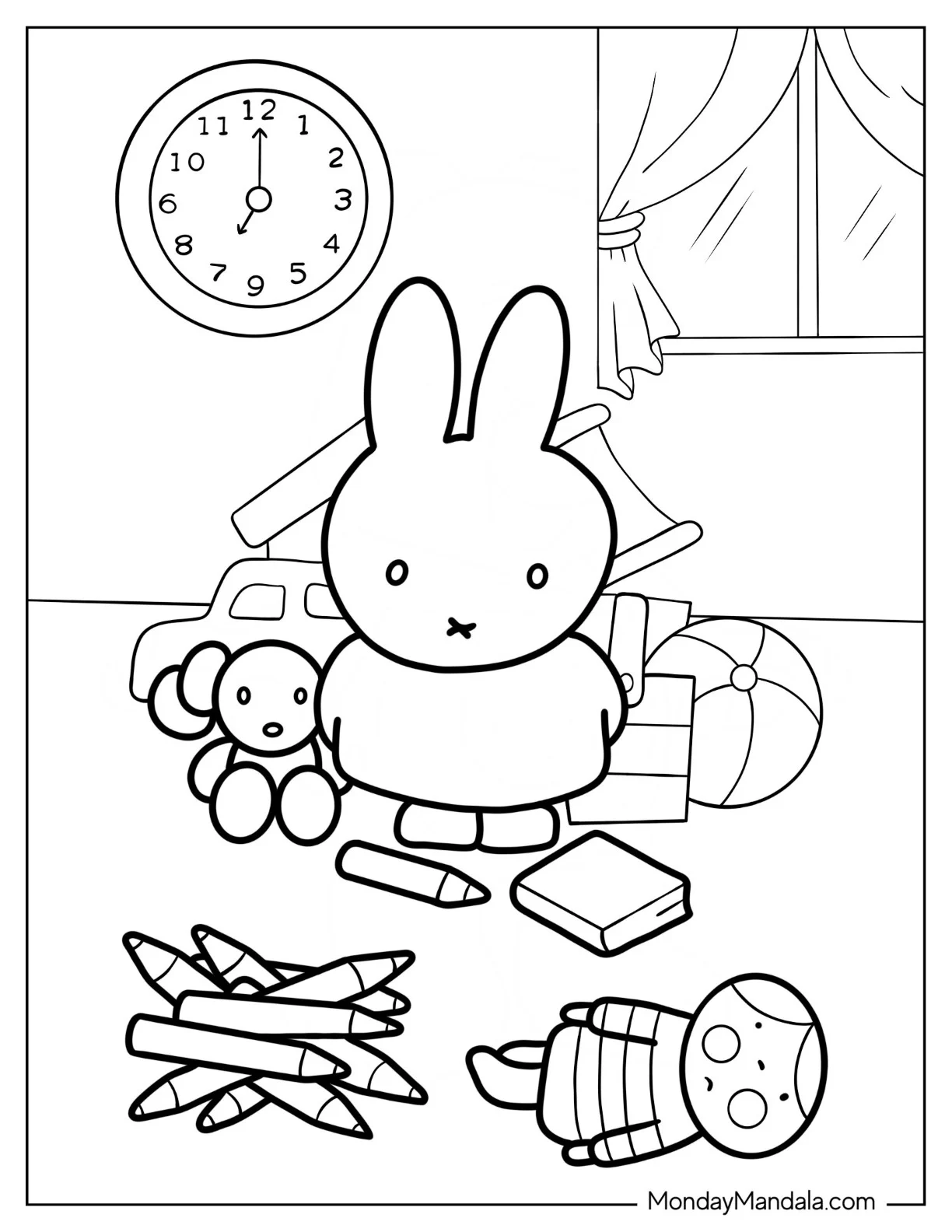 Simple Miffy Coloring Page With Toys For Preschoolers coloring page