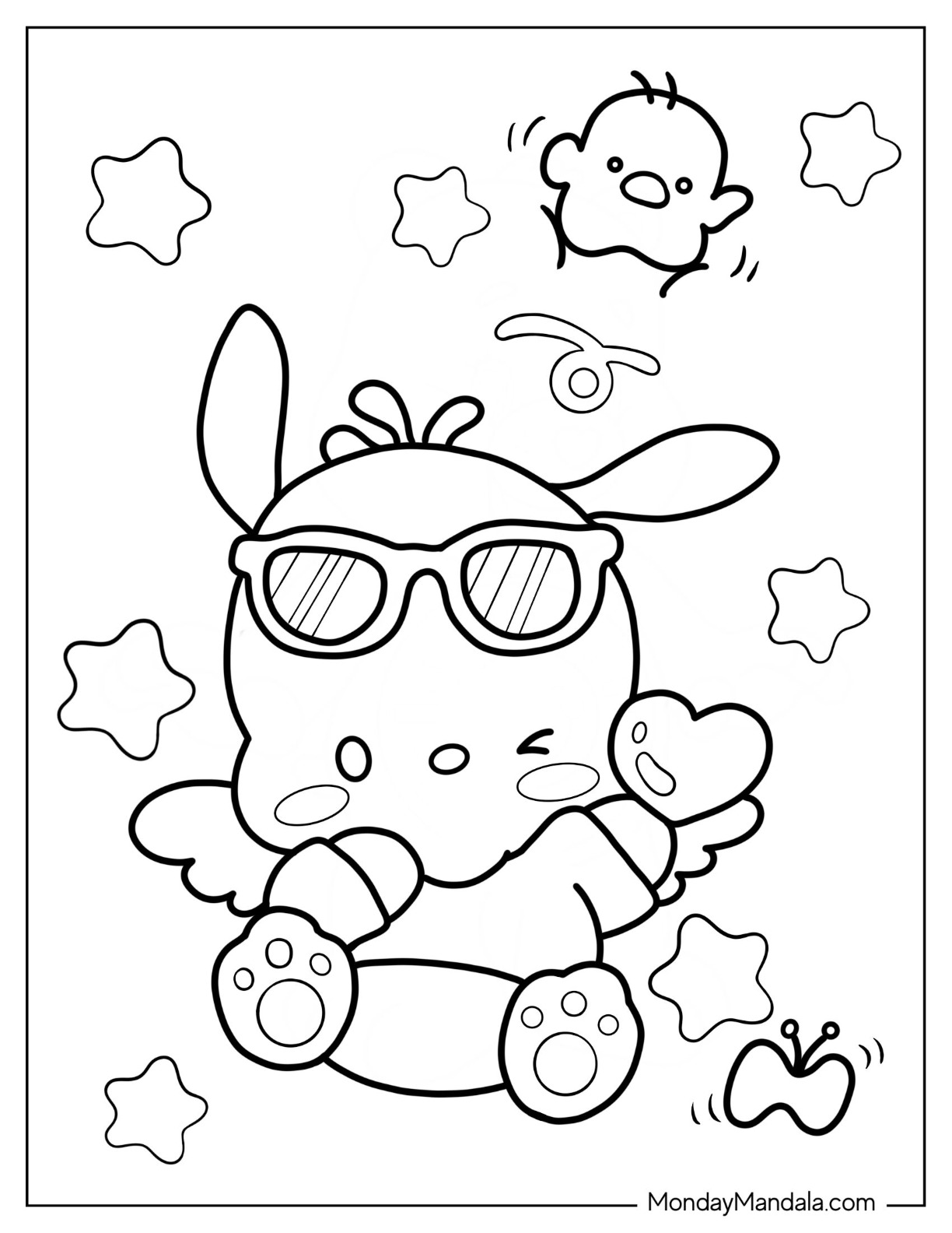 Angel Pochacco Coloring Page Winking While Holding Heart coloring page
