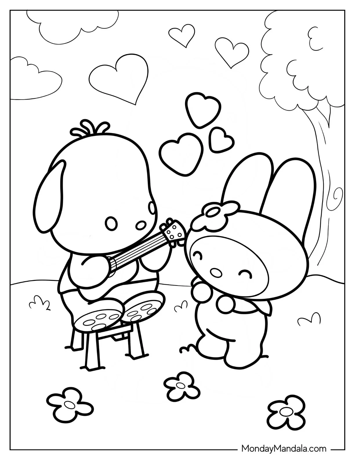 Pochacco Coloring Page Playing The Guitar For My Melody coloring page