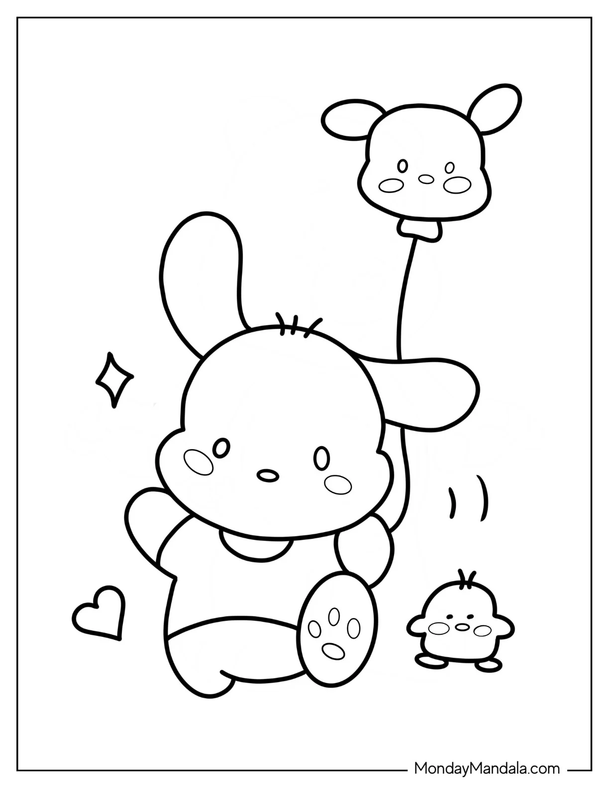 Simple Pochacco Coloring Page Walking With Cute Balloon coloring page