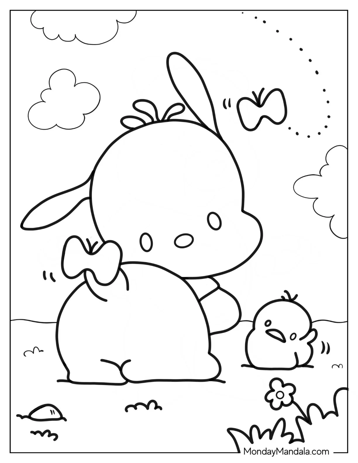 Simple Pochacco Coloring Page With Bow On Tail For Preschoolers coloring page