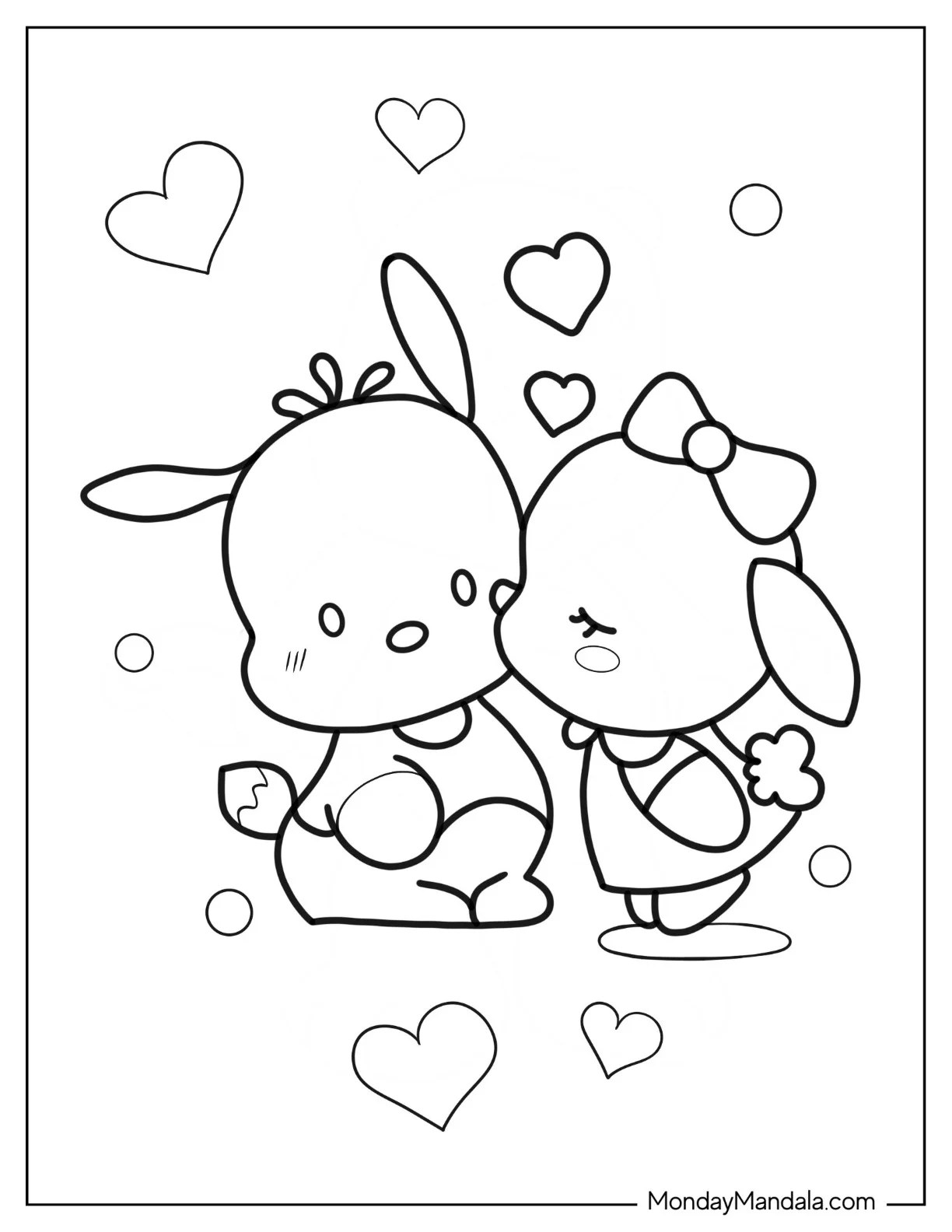 Sweet Pochacco And Pochamii Coloring Page For Kids coloring page