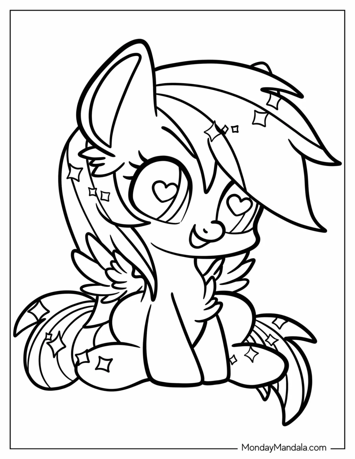 Cute Chibi Rainbow Dash Coloring Page With Heart Eyes For Preschoolers coloring page