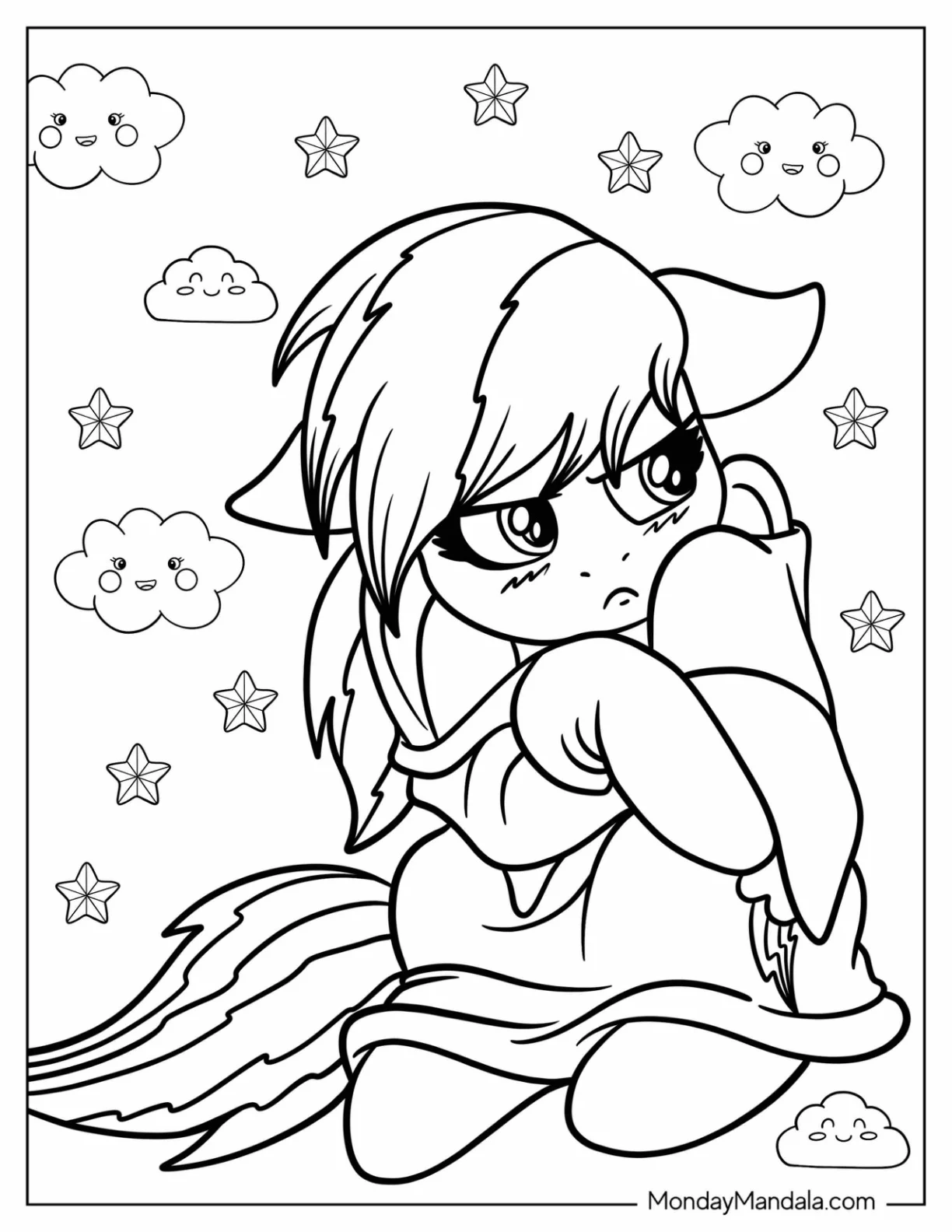Cute Rainbow Dash Coloring Page Wearing A Sweater coloring page