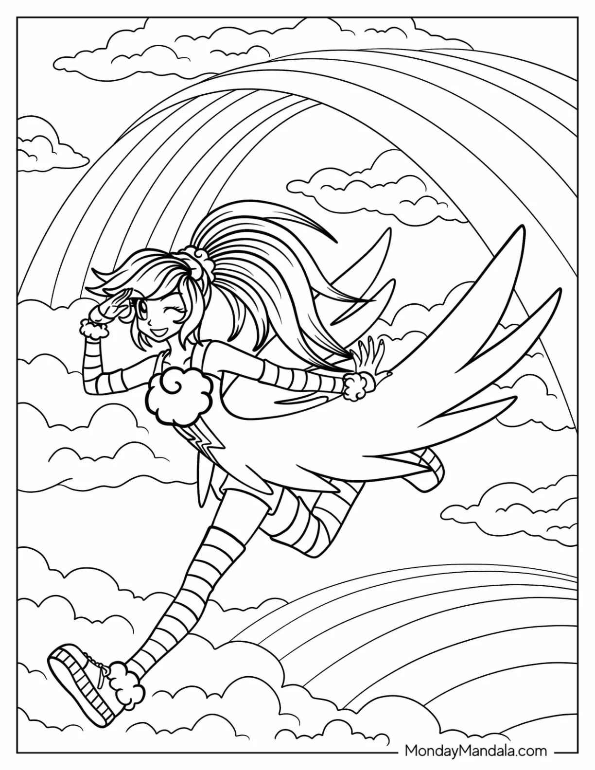 Equestria Girls Rainbow Dash Coloring Page Running On A Rainbow coloring page — printable line art