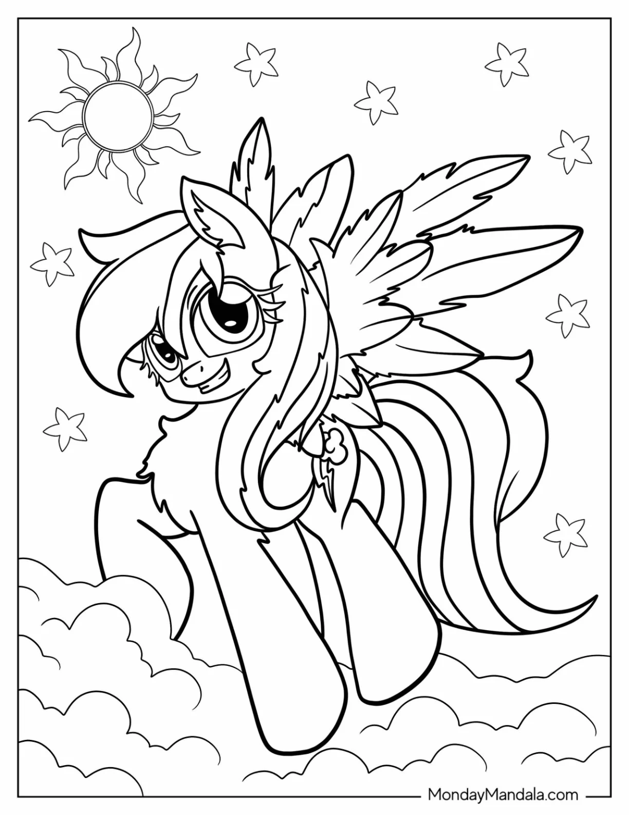 Majestic Rainbow Dash Coloring Page On A Cloud coloring page — printable line art