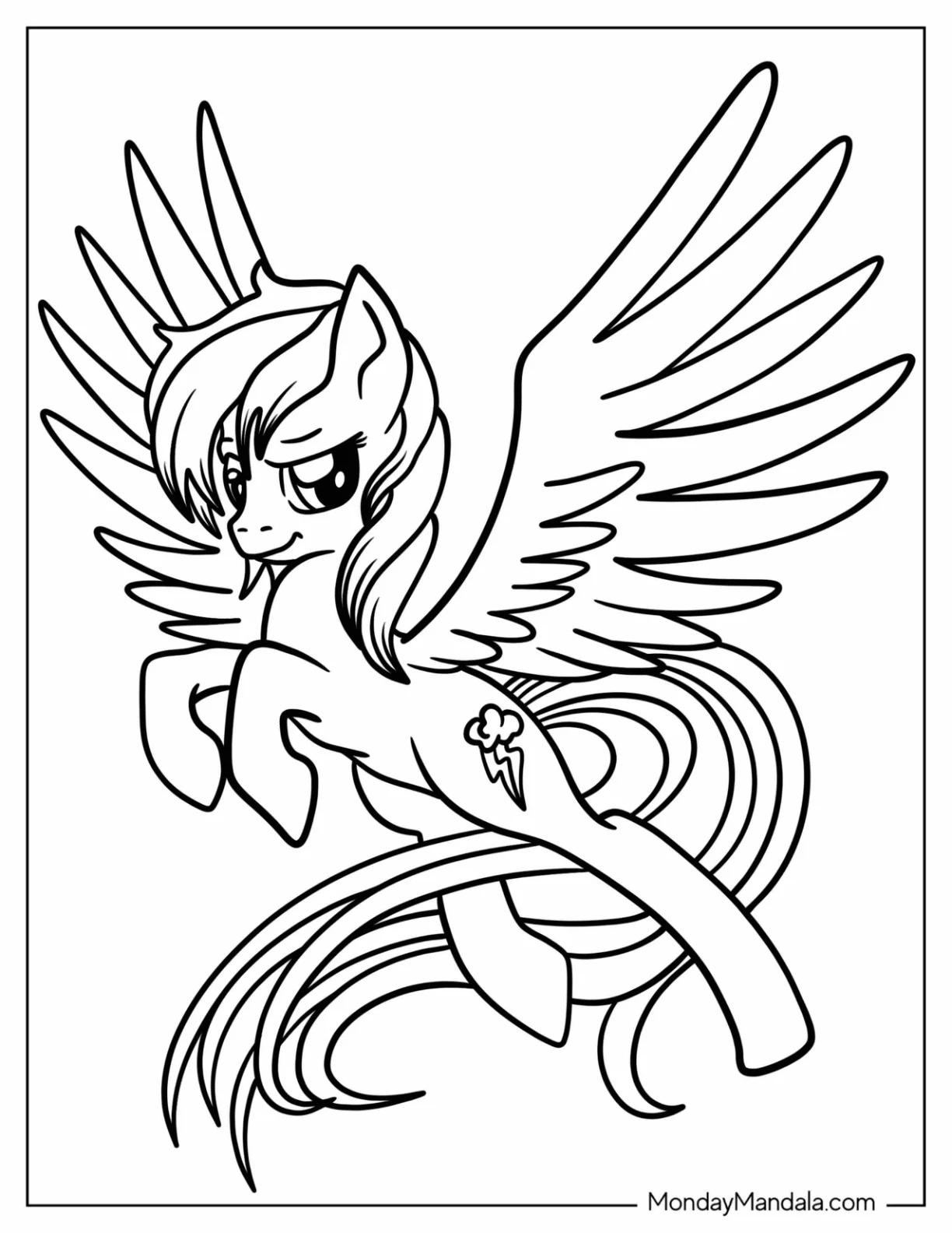 Mighty Rainbow Dash Coloring Page With Wings Spread Out coloring page