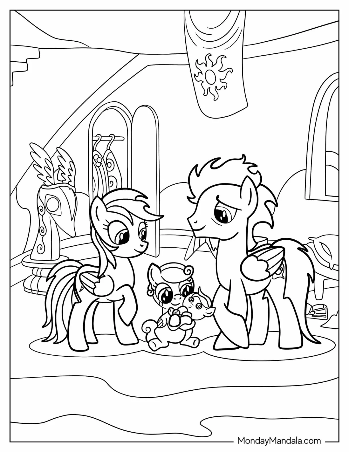 Rainbow Dash Coloring Page And Soarin With Their Baby For Kids coloring page — printable line art