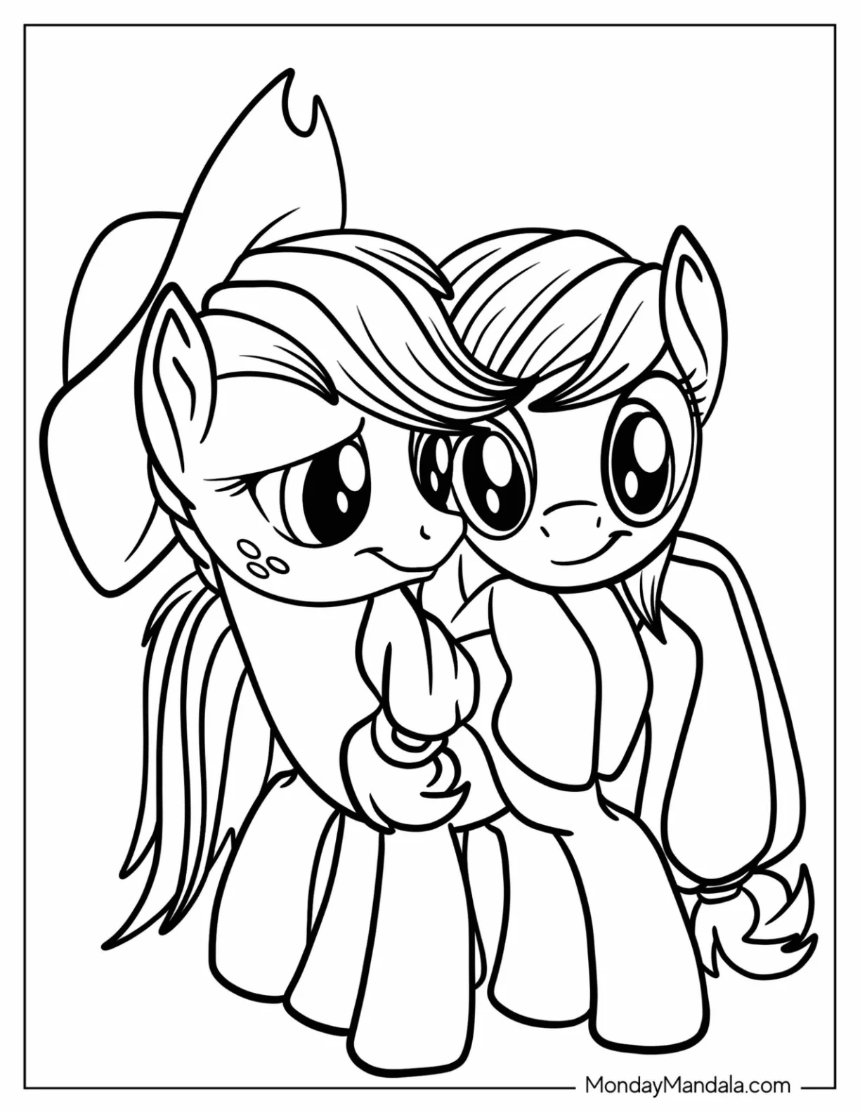 Rainbow Dash Coloring Page Hugging Applejack For Kids coloring page