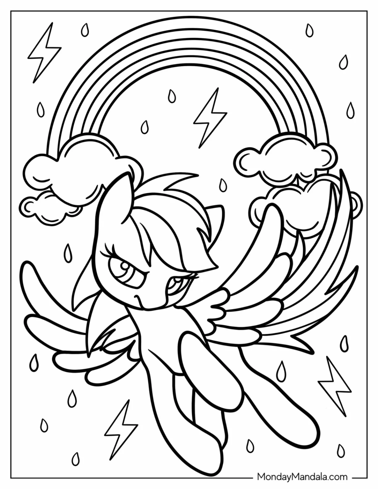 Rainbow Dash Coloring Page In A Thunderstorm For Kids coloring page