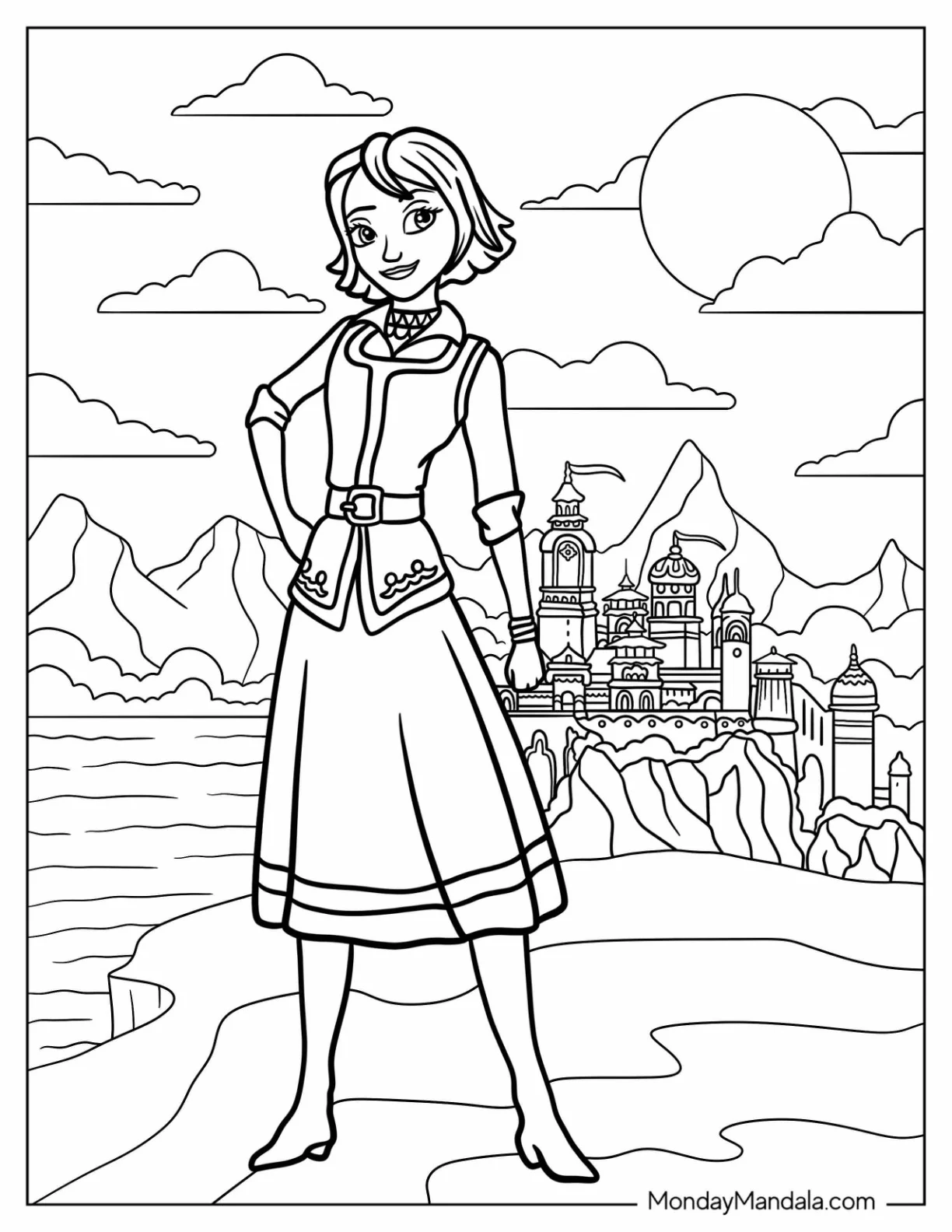 Elena Of Avalor Coloring Page Of Naomi Turner Standing Outside The Palace coloring page