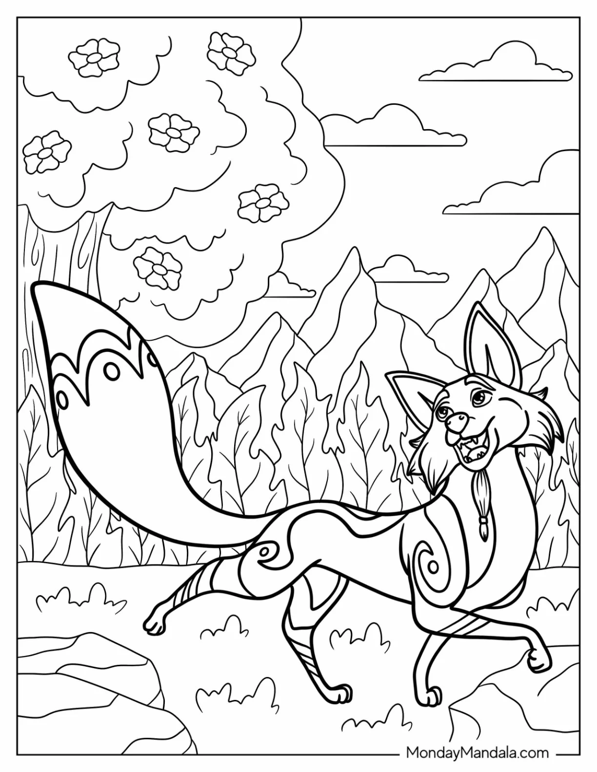 Elena Of Avalor Coloring Page Of Zuzo Walking In The Forest For Kids coloring page — printable line art
