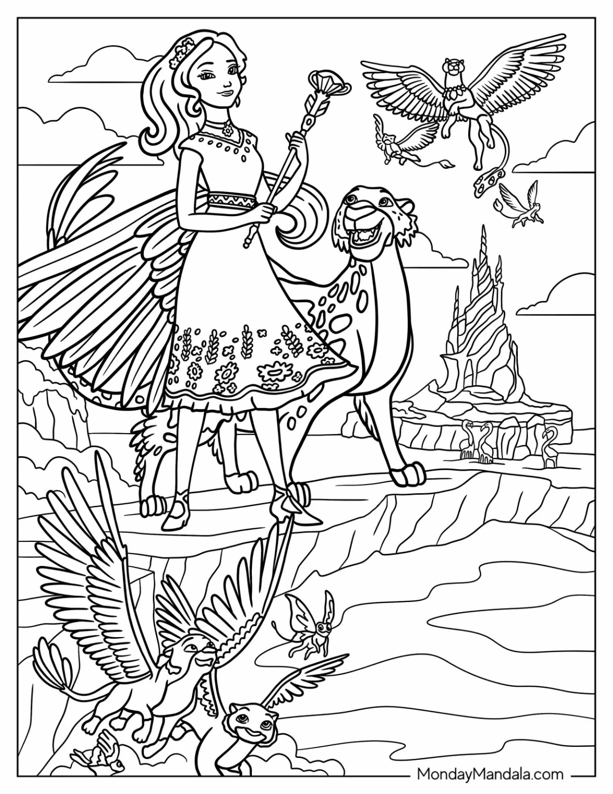 Princess Elena Of Avalor Coloring Page With Adult And Baby Jaquins coloring page