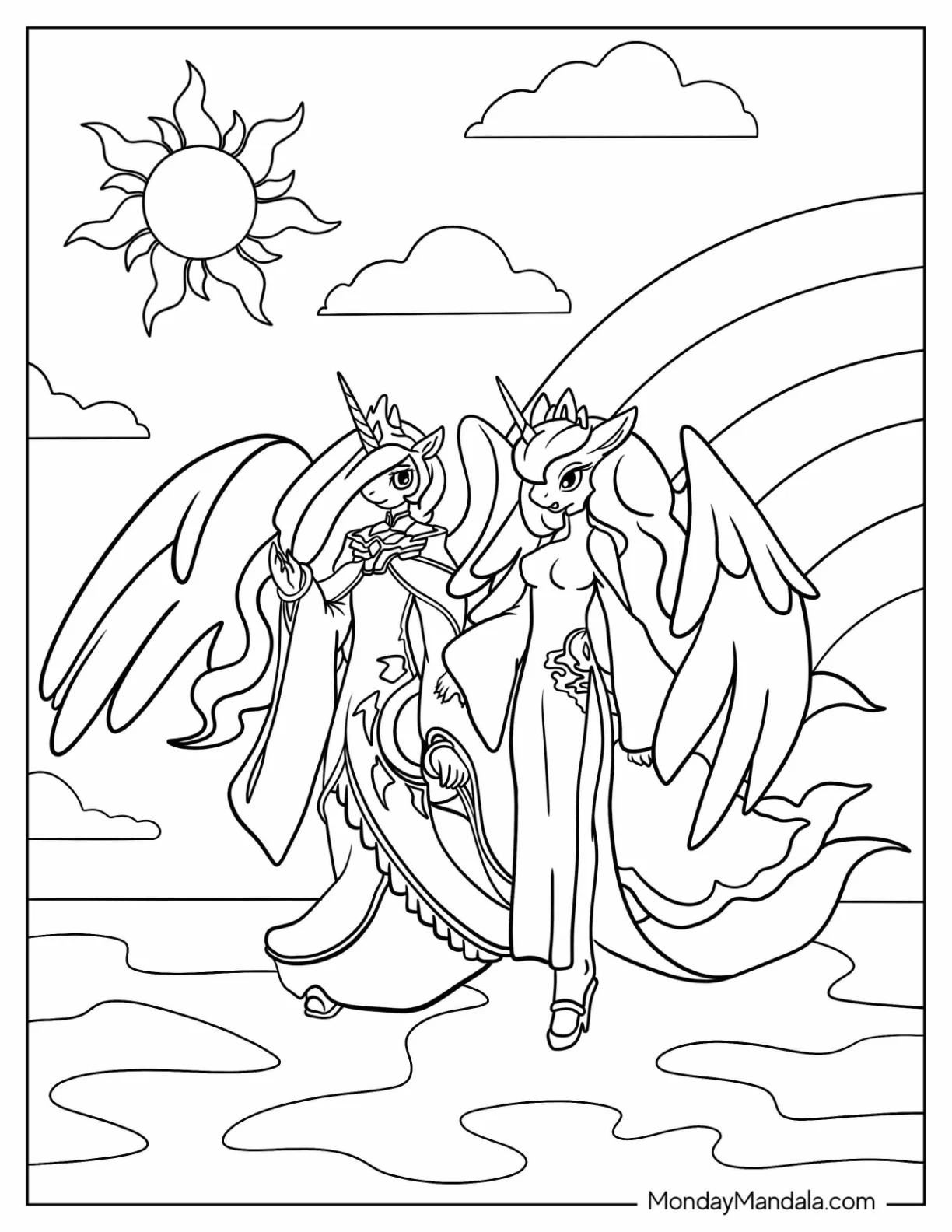 Princess Celestia Coloring Page And Princess Luna In Dresses coloring page
