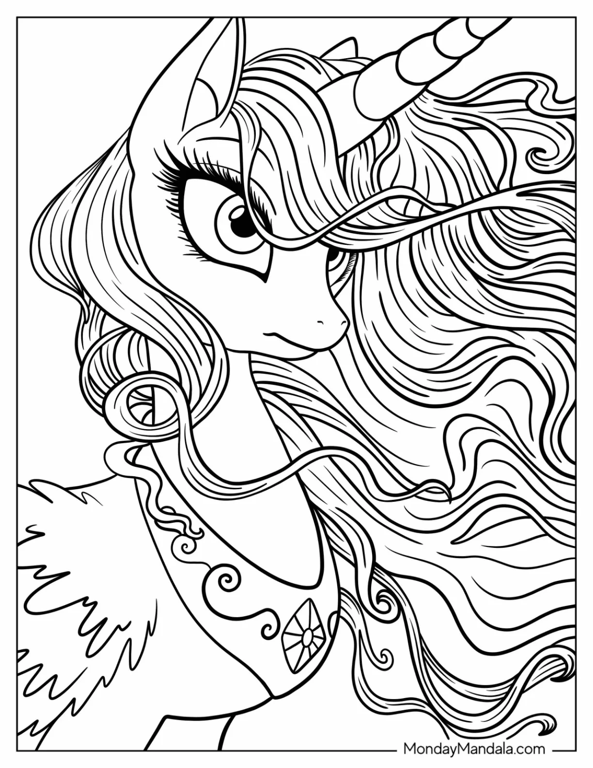 Princess Celestia Coloring Page Close Up With Detailed Main coloring page