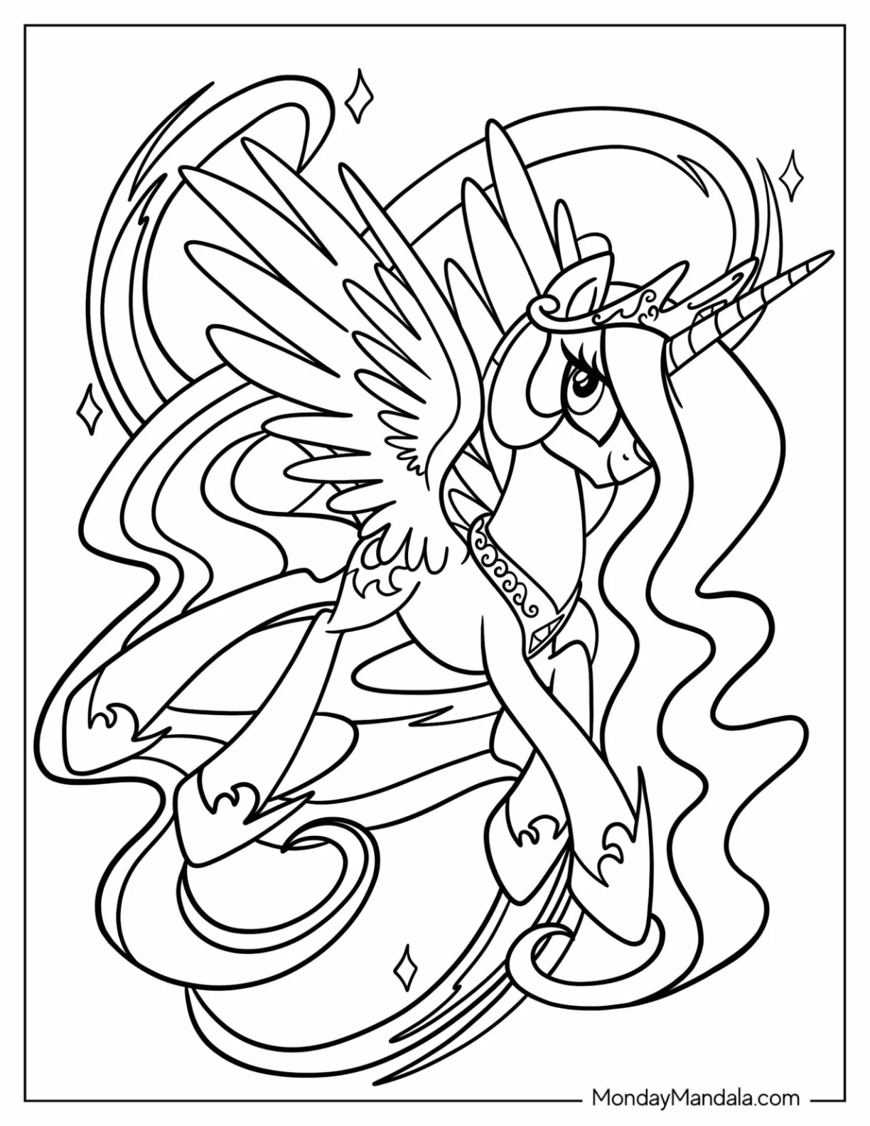 Princess Celestia Coloring Page Flying For Kids coloring page