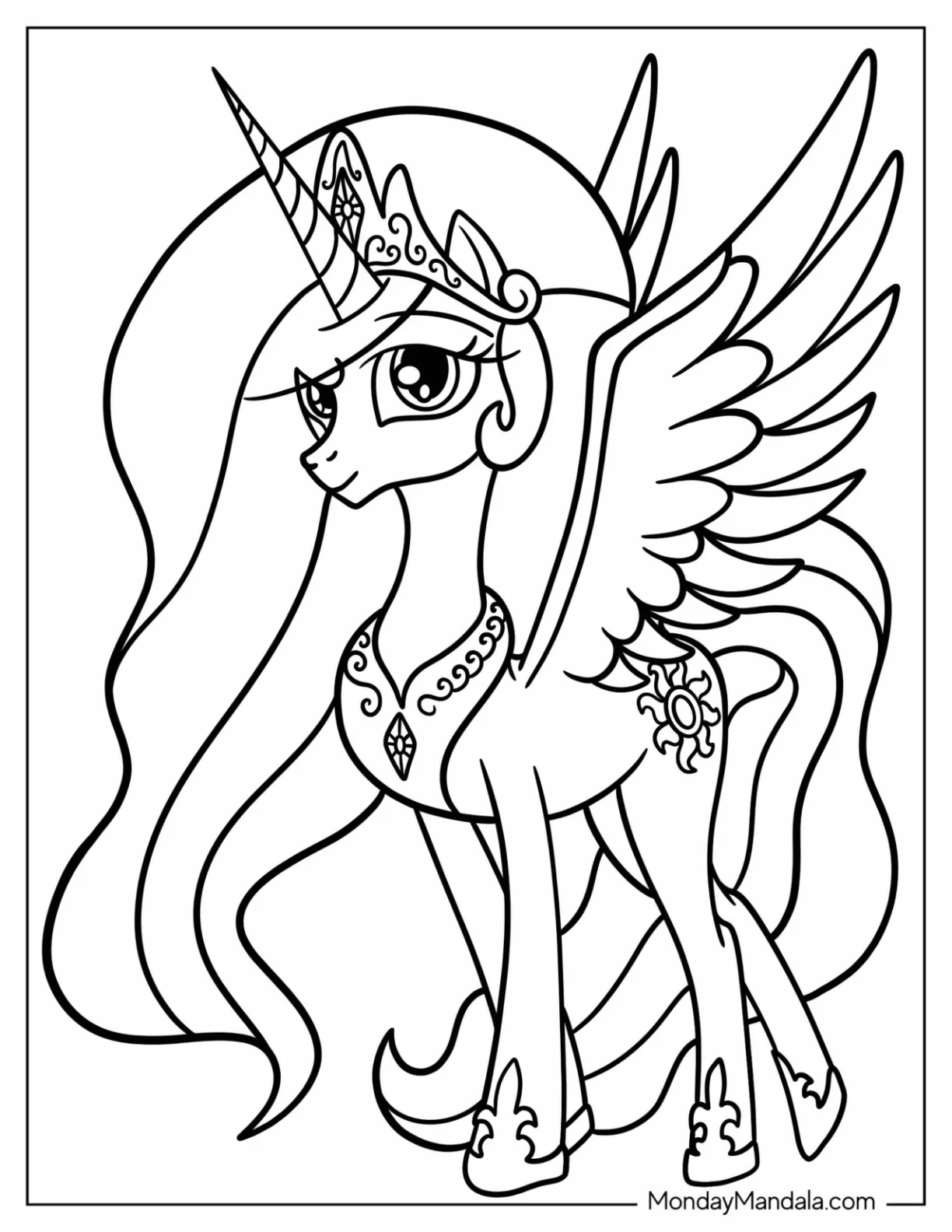 Princess Celestia Coloring Page With A Crown And Necklace coloring page