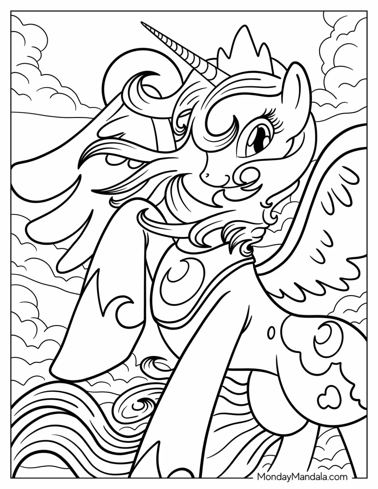 Beautiful Princess Luna Coloring Page With Wings Spread coloring page
