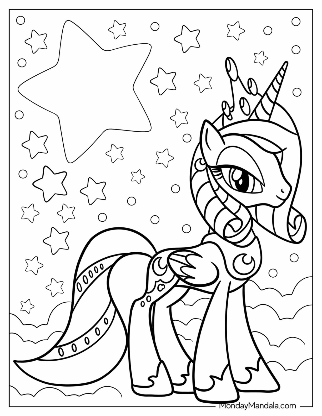 Pretty Princess Luna Coloring Page With Crown And Stars Behind Her coloring page