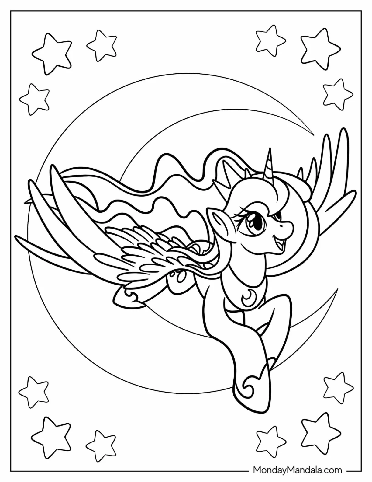 Princess Luna Coloring Page Flying At Night For Kids coloring page
